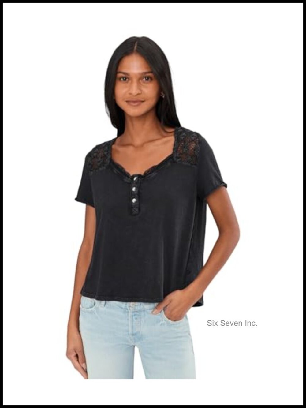 Free People Sleeveless Cotton Henley Lace Back